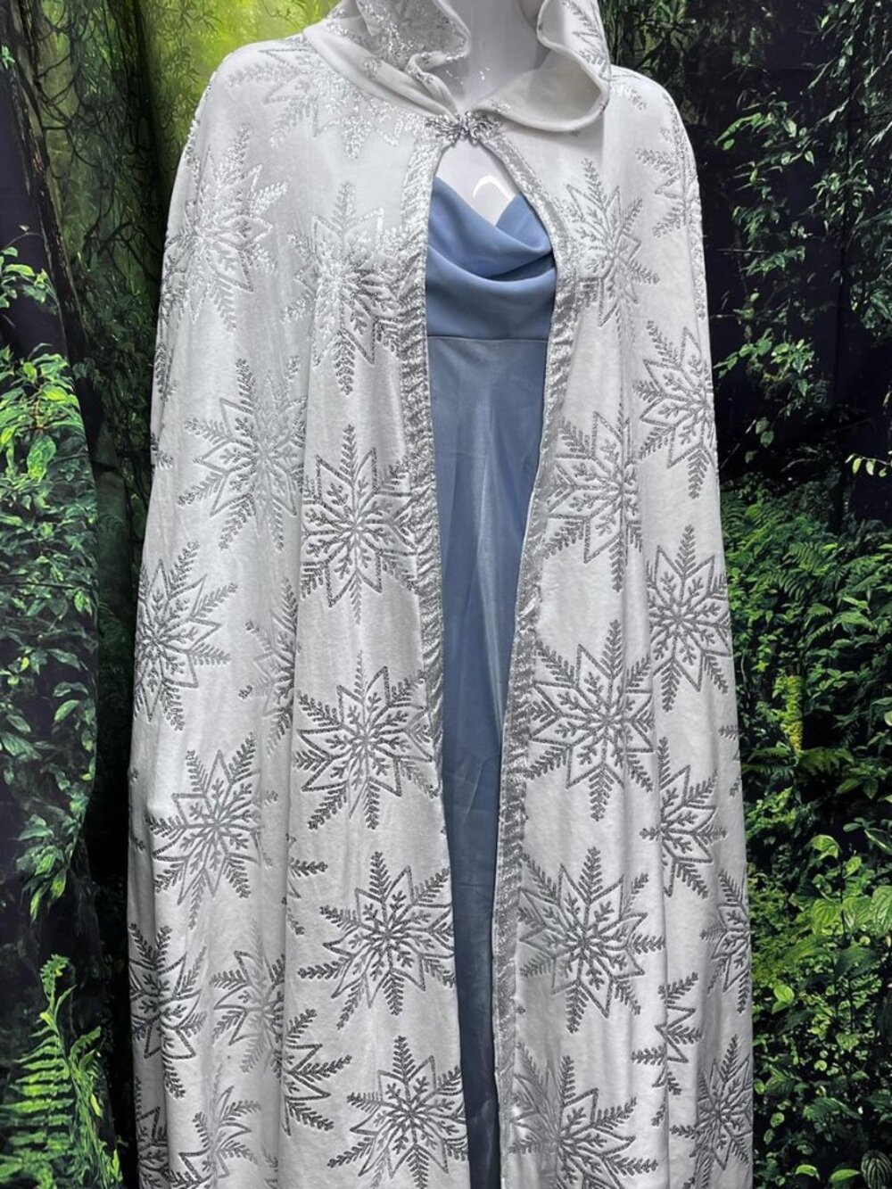Ice Snow Winter Queen white silver metallic snowflakes Fleece Cloak Hooded Cape